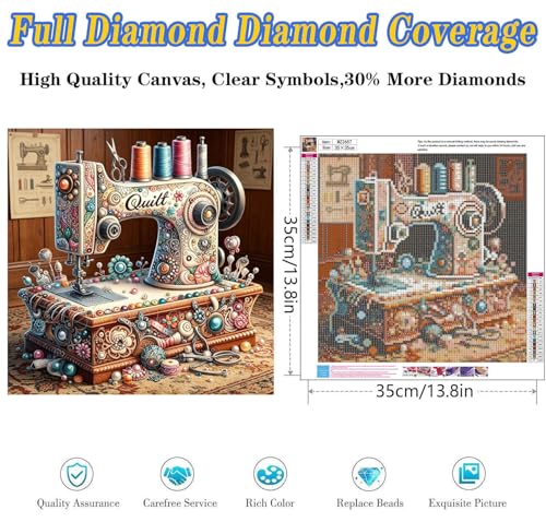 Dugsmgd Diamond Art Kits for Adults, Diamond Painting Kits 14x14 in - color: Sewing Machine
