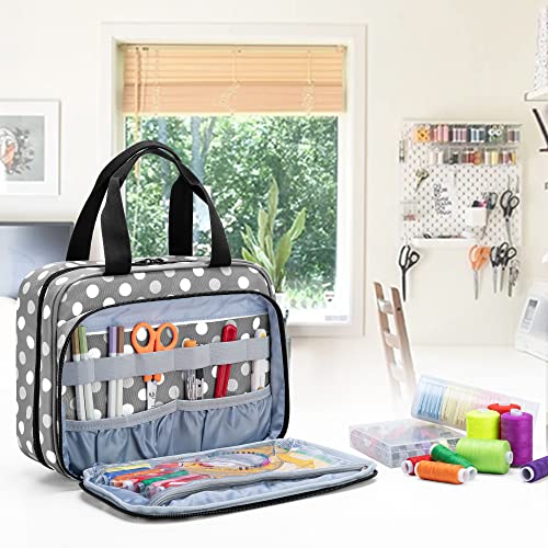 LUXJA Large Sewing Storage Organizer with 3 Inner Sections, Polka Dots
