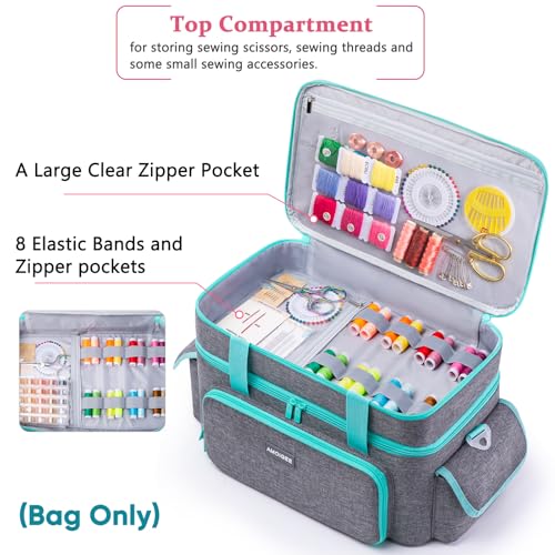 AMOIGEE Large 15" Double-Layer Sewing Organizer Bag w/Detachable Dividers - color: Grey