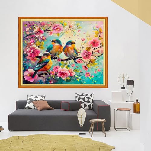 Foxhool Stamped Cross Stitch Kits,11CT Printed Cross Stitch Pattern Full Embroidery Kits for Beginner Needlepoint Kits-Peach Blossom Bird 16x20 inch - color: Craftpatterns40