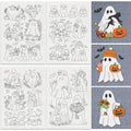 19Pcs Halloween Ghost Water Soluble Hand Sewing Stabilizers, 8.3"x11.7" Ghost Pumpkin Embroidery Pattern Stabilizer, 4 Sheets Flower Ghosts Stick and Stitch Embroidery Paper Sticker
