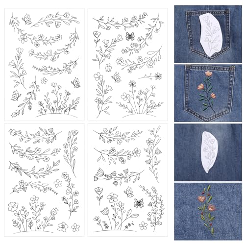 4 Sheets Water Soluble Stabilizer Embroidery Patterns B - style: B