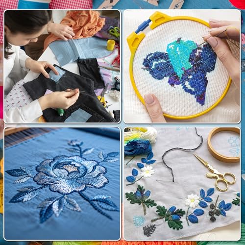 46 Pcs Sashiko Thread Kit - Skeins Blue Sashiko Thread，Sashiko Needles，Sashiko Patterns,Embroidery Projects for Sewing Hand Quilting Mending Supplies - color: blue