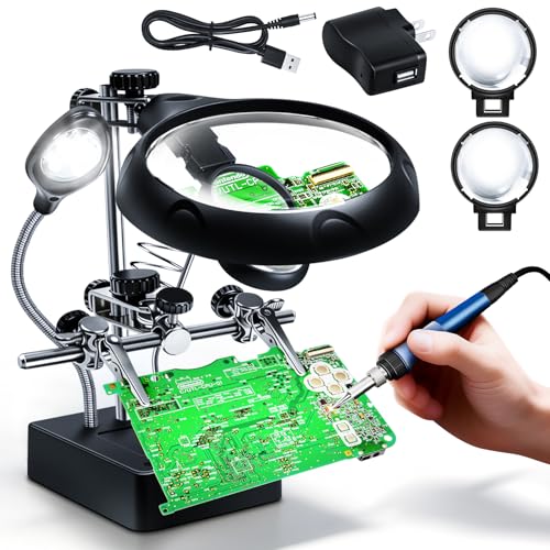 2.5X 7.5X 10X Helping Hands Magnifier Soldering Station with LED Light - color: Black-1