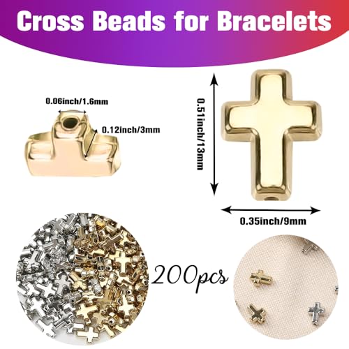 200PCS Mixed Gold and Silver Metal Cross Beads for Jewelry Making - color: Alloy-Gold & Silver