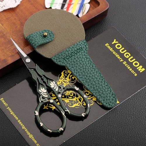 YOUGUOM Crochet Stitch Scissors with Cover, Small Crafting Shears - color: Golden Green