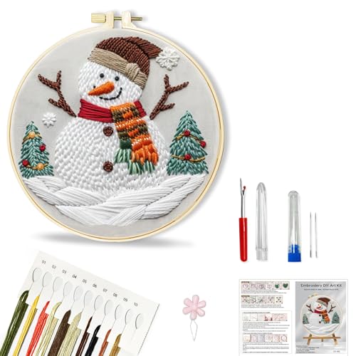 Huacan Embroidery Kit for Beginners Adults, Easy Needlepoint Kits for Adults with Stamped Embroidery Patterns. (Snowman) - style: Snowman