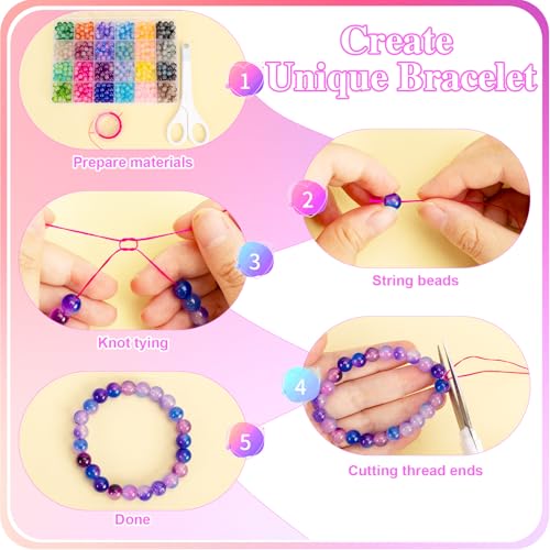 XSEINO 192 Colors 4800pcs 8mm Dream Candy Colorful Series Glass Beads Bracelet Making Kit,8 Box Different Unique Styles Crystal Bead for Making and DIY Crafts - color: 8 Boxes 8mm Round Glass Beads