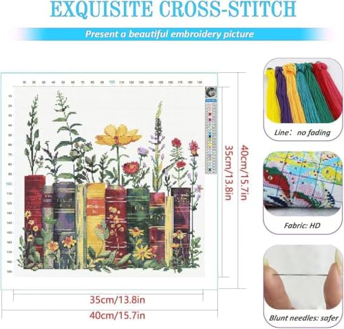 Eiazuiks 4 Packs Stamping Cross Stitch Kit, Books Counting Cross Stitch Kit for Adult Beginners, Full Line DIY Stitching Kit for Home Decor Cross Stitch Patterns 12x16 inches - color: AKW099