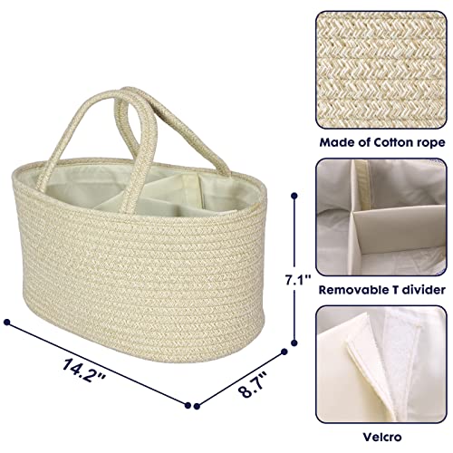 XUANGUO Cotton Rope Baby Diaper Caddy Organizer Basket with Handles Oatmeal - color: oatmeal, size: Regular