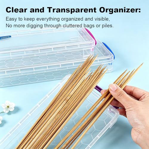 15″ Knitting Needle Case Organizer, Crochet Hook Case with Lid,Storage Box