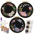 ERKOON 3 Sets Embroidery Kit, Floral Cross Stitch Set for Include Embroidery Cloth Hoops Threads for Craft Lover Hand Stitch (Garlands) - color: Garlands