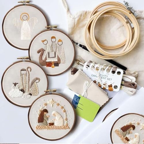 TINLOK Christmas Embroidery KIT,Adults DIY Handmade,Hand Embroidery Starter Kits with Stamped Embroidery Pattern,for Christmas Embroidery Kits for Adults Beginners Starter (E) - style: E