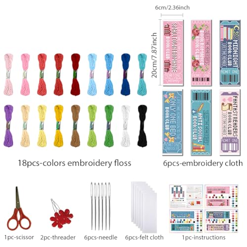 FREEBLOSS 6 Set Cross Stitch Bookmark Kits 11CT 8"x2.4" Book Club - style: Ticket
