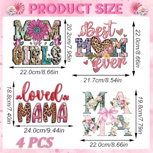 Mother’s Day Heat Transfers Vinyl Decals Mama DTF Transfer Ready to Press with Flower Butterfly Design Best Mom Ever Iron on Transfer Patches Stickers for Mother T Shirt Clothes Bag DIY Decoration - color: Mother Day A