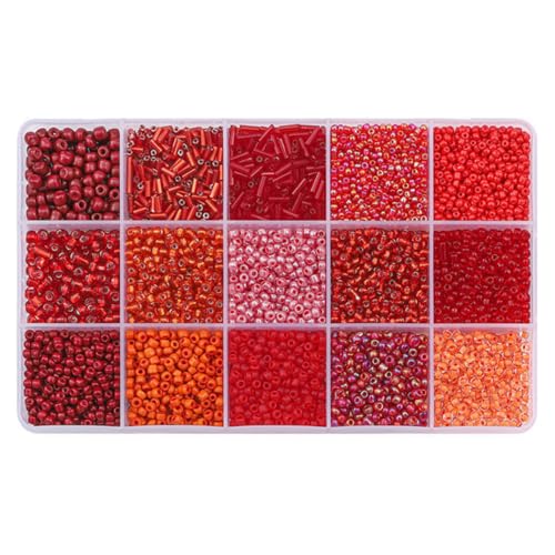 15 Grid Red Glass Seed Bugle & Tube Beads Kit for Jewelry Making DIY Craft - color: Red, size: 15 Grid