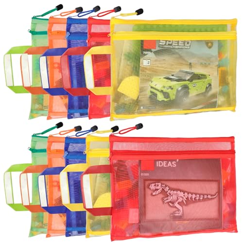 10 Pack 5 Color Mesh Zipper Pouch Bags for Toy Storage & Organization - size: 2L-10A4-RGB