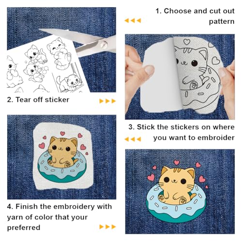 Hobbspring 4 Sheets Cat Dog Water Soluble Embroidery Stabilizers 11.69x8.27 Inches Stick and Stitch Embroidery Paper Adhesive Embroidery Transfer Paper for Hand Sewing Lover Beginners