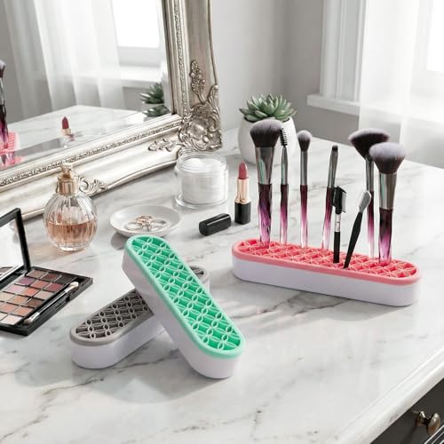 Elsjoy 3 Pack Silicone Makeup Brush Holder, Desktop Cosmetic Organizer Pen Holder, Sewing Tool Holder Beauty Tool Organizer Stand for Brush, Scissors, Toothbrush