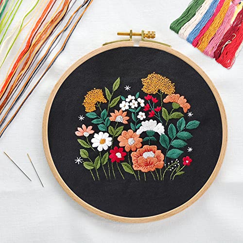 MAMUNU Canvas Tote Bag Embroidery Kit with Pattern for Beginners, Arts and DIY Crafts Kits for Adults, Include Instructions Embroidery Bag, Embroidery Hoops, Color Threads and Tool (Black) - color: Black