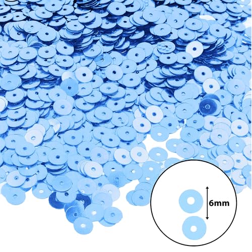 Mandala Crafts 6mm Flat Round Light Blue Sequins for Sewing Embroidery - color: Light Blue, size: 6mm Flat Sequins