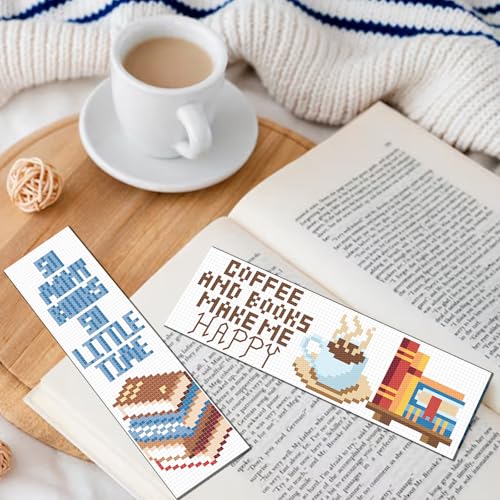 FREEBLOSS 12 Set Cross Stitch Bookmark Kit Bookshelves Stamped Cross Stitch