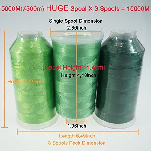 New brothread Huge Spools Embroidery Machine Thread -Different Greens - color: 3xDIFFERENT GREENS