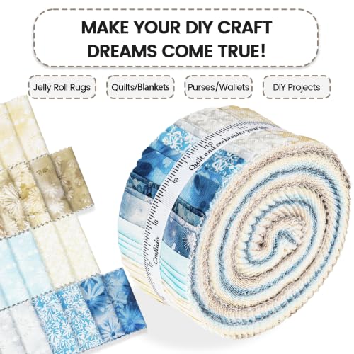 Craftido-20 Options-100% Cotton Jelly Roll Fabric Precut Strips for Quilting, Crafting, and Sewing, 40 Strips 2.5" x 44" Assorted Bundles for Rugs, Quilts, DIY Crafts and Home Decor-Coastal Tide - color: Coastal Tide