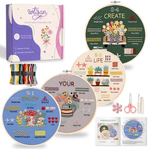 wtisan Embroidery Kit for Beginners, 4 Floral Patterns Cross Stitch Kits - color: S-02
