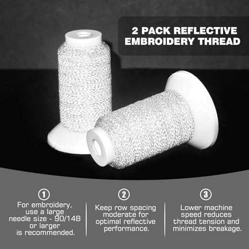Reflective Embroidery Machine Thread Kit Improved Visibility, 2 Spools Sewing Polyester Thread 200M(218Yds) Each Spool Ideal for Home Machine & Hand Embroidery and Sewing Supplies (Gray) - color: Gray