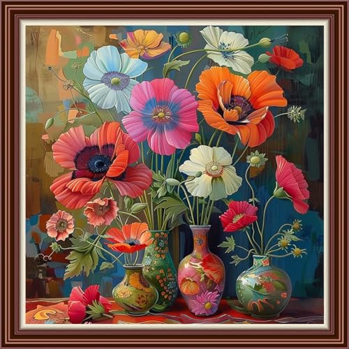 Dimensean Counted Cross Stitch Kit for Beginners, 11CT Unprinted Cross-Stitch Kit Easy Patterns Needlepoint Kit Cross Stitching Embroidery Kit Supplies-Fragrant Flower Vase 18x18 inch - color: Patterns20