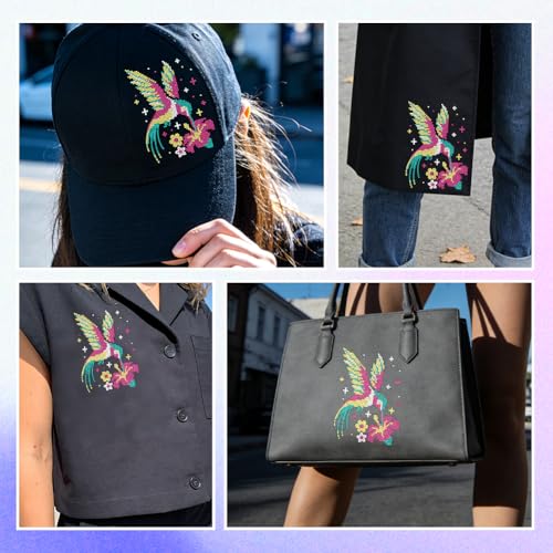 ANATTASOUL Hummingbirds & Flowers 11.6"x8.2" Rhinestone Iron on Patches - style: Hummingbirds and Flowers