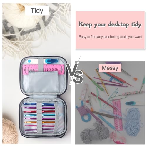Katech Portable Travel Crochet Hooks Case w/Zippe Pocket Elephant Pattern - color: Elephant Pattern