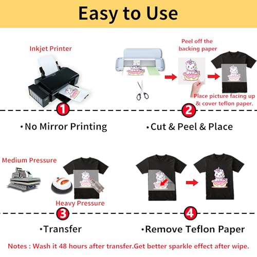 TransOurDream Heat Transfer Paper for Dark T Shirts (Glitter, 20 Sheets, 8.5x11") Iron on Transfers Paper for Dark Fabric Printable Heat Transfer Vinyl for Inkjet Printer - color: Glitter, size: 20 Sheets