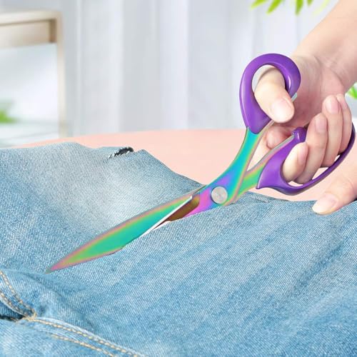 Titanium Coating Sewing Scissors Bundle, Professional Fabric Scissors Set, Ultra-Sharp Stainless Steel Blades, Ergonomic Handle, Great for Tailor, Embroidery, Craft, 9.1"/8.4"/5.5"/4.4" - color: Purple