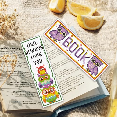 ORIGACH 6 Set Cross Stitch Bookmark Kit for Beginner Owl Pattern DIY Stamped Embroidery Bookmark Kit with 13 Colors Embroidery Floss Instructions - style: Owl