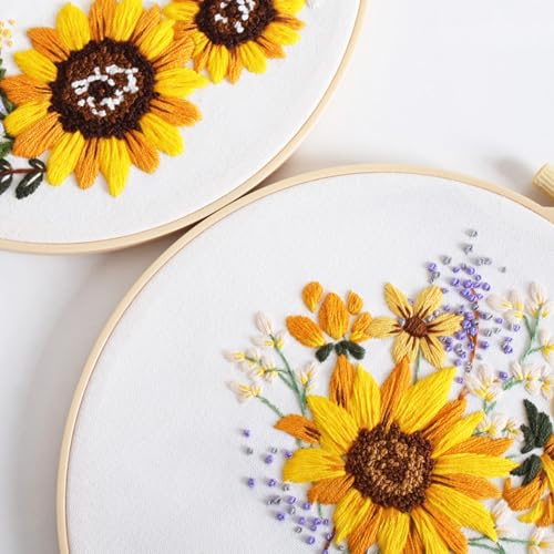 GLTAYLMY 3 Sets Embroidery Starter Kit with Pattern and Instructions, Cross Stitch Set, Stamped Embroidery Kits with 3 Embroidery Clothes with Pattern, 1 Embroidery Hoop(Sunflower) - color: Sunflower