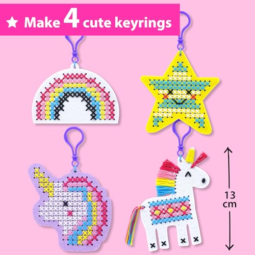 KRAFUN Unicorn Cross Stitch Kit for Kids Age 5+ | 4 Keyrings - color: Unicorn