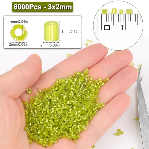6000pcs Green Bugle Beads Bulk, Embroidery Tube Short Beads for Jewelry Making, Bracelet,Necklaces Supplies,Craft DIY(3x2mm) - color: Light green