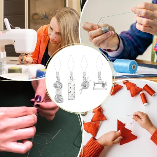 NBEADS 20 Pcs Sewing Tools Beads Needles Threader, 304 Stainless Steel Sewing Needle Threader Stitch Insertion Hand Machine Sewing Thread DIY Tools with Alloy Pendants and Box for Sewing Crafting