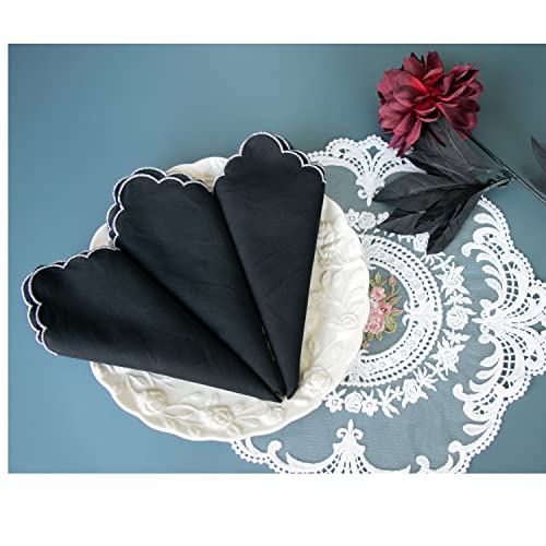 6 Pack of Ladies Embroidery Cotton Handkerchiefs Lace Wedding Hankies - color: E-6pcs Black