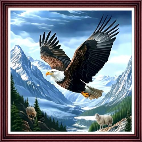 Funchey Counted Cross Stitch Kits for Adults Needlepoint Kits Unprinted Cross Stitching Embroidery Kit 11CT Cross Stitch Supplies-Eagle Mountains and Rivers 18x18 inch - color: ArtsKit21