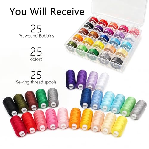 50pcs Sewing Thread Kit 25 Colors 400 Yards/Spool with Matching Prewound Bobbins Polyester Thread for Hand Embroidery Sewing Machines DIY Sew Crafts - color: 25-Colors