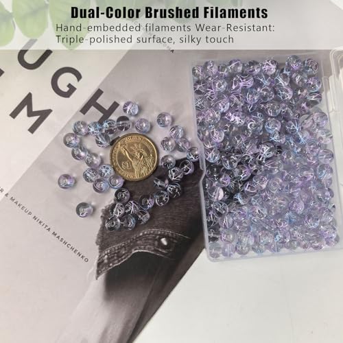 8mm Hand-Drawn Glass Beads Bulk 200pcs Blue Purple Round - color: Blue&Purple 8mm