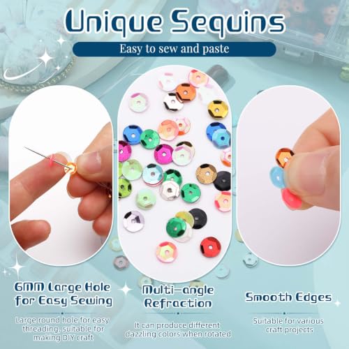 6MM Bulk Loose Sequins, 24 Colors Round Embroidery Sequin for Crafts - size: 6mm