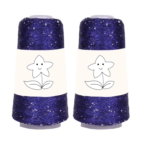 2 Balls Sequin Sparkle Lurex Yarn, Shining Glitter Metallic Knitting-in Accessory Yarn Thread for Knitting and Crochet Sweater Shawl 5000 Yards (1, Navy Glitter) - color: Navy Glitter