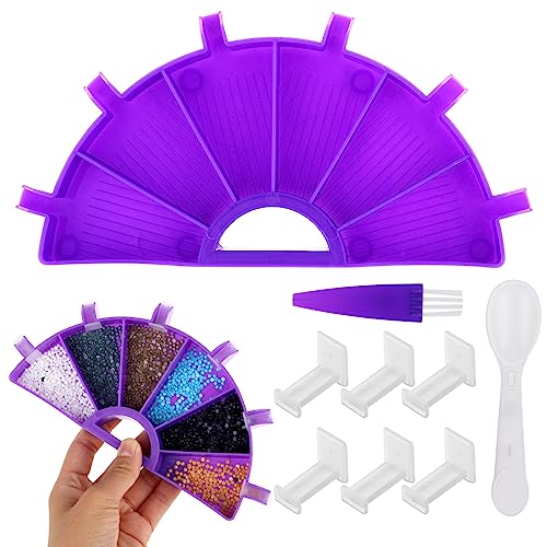 cobee Diamond Painting Tray Kit, 6 Grids Diamond Painting Accessories Tray Organizer with Multiple Stopper Dividers for 5D Diamond Embroidery Nail Art Cross Stitch Tools Bead Sorting Storage(Purple)