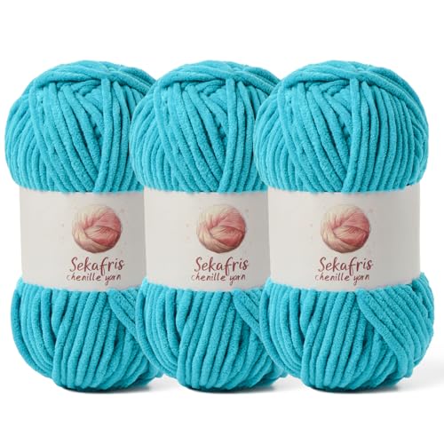 Chenille Blanket Yarn for Crocheting Size 5 Bulky Yarn 3 Lake Blue - color: 3 Lake Blue