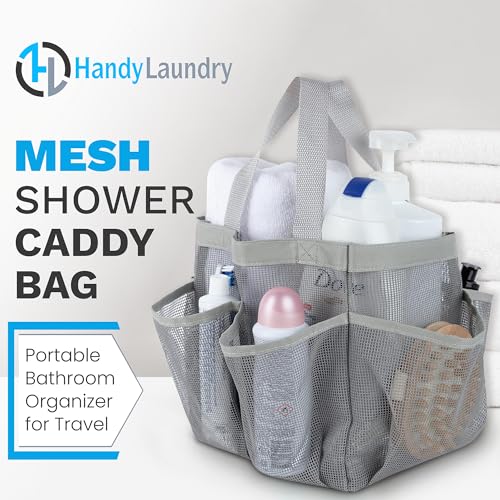 Handy Laundry Mesh Shower Caddy – 7 Pocket Portable Organizer Tote for College Dorm, Gym, Travel & Bathroom – Quick Dry, Collapsible, Lightweight Shower Bag with Handle (Gray) - color: Portable Grey