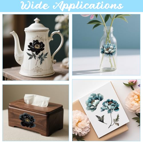 3 Sheets Vintage Cold Peony Rub on Transfers for Crafts, 12×6in - style: Blue and Black Peony